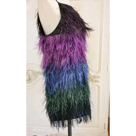 Cynthia Rowley Ivy Ombre Ostrich Feather Dress Sz M RETAIL $795 NWT - Picture 5 of 10